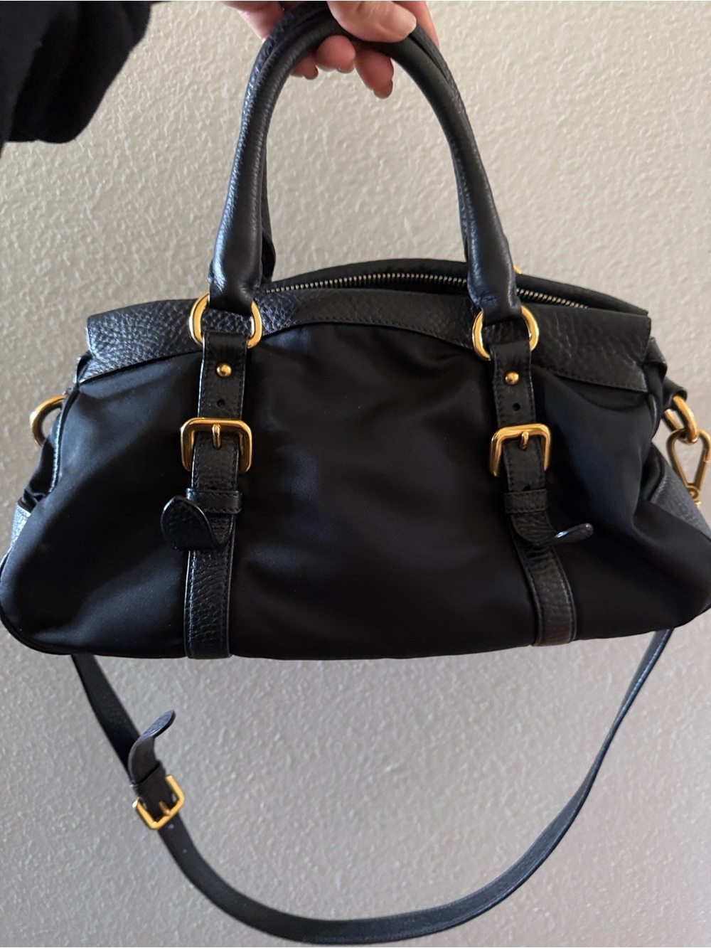 Prada Black Nylon & Leather Satchel with Gold Hardware - Picture 2 of 8